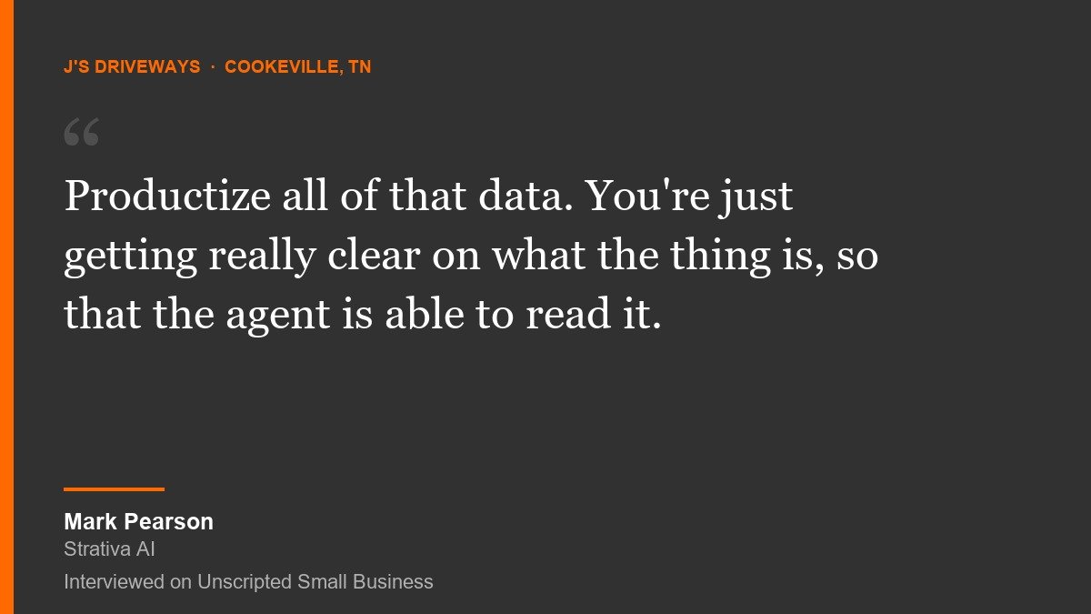 Quote card: Mark Pearson on productizing service data so an AI agent can read exactly what is being sold